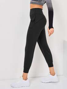SHEIN Cheerettes Breathable Softness Wide Waistband Sports Pants - Black - View 4