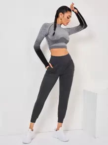 Cheerettes Quần Thể thao Nữ Túi màu trơn - Màu xám đen - Xem 3