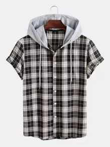 Manfinity Men Plaid Drawstring Hooded Shirt - Multicolor - View 1