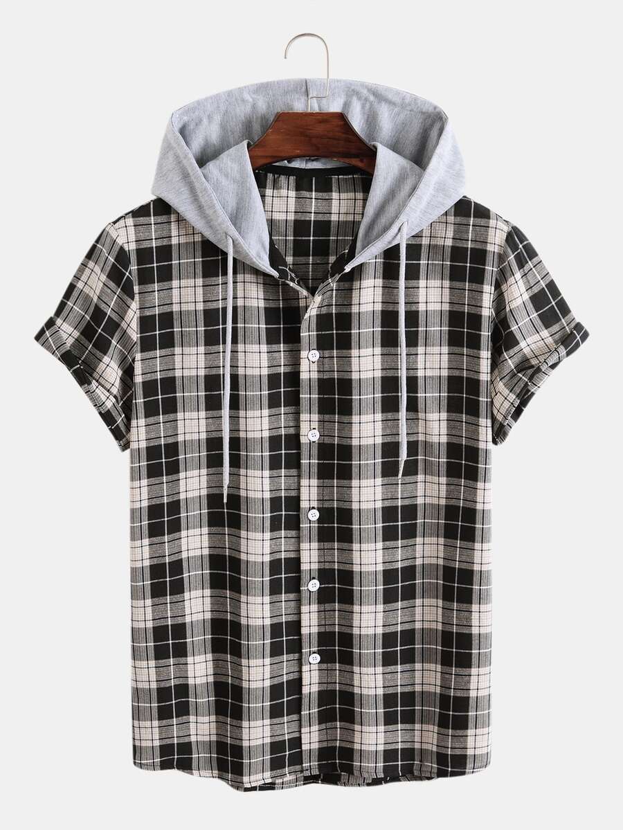 Manfinity Men Plaid Drawstring Hooded Shirt - Multicolor - View 1