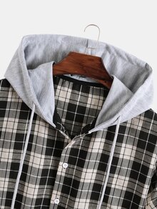 Manfinity Men Plaid Drawstring Hooded Shirt - Multicolor - View 3