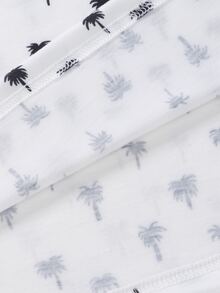 Manfinity Men Allover Coconut Tree Print Striped Trim Polo Shirt - White - View 6