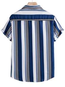 Manfinity Homme Men Block Striped Shirt Without Tee - Blue and White - View 2