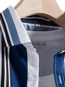 Manfinity Homme Men Block Striped Shirt Without Tee - Blue and White - View 3