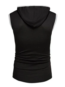 Manfinity Homme Men Contrast Trim Kangaroo Pocket Hooded Tank Top - Black - View 2