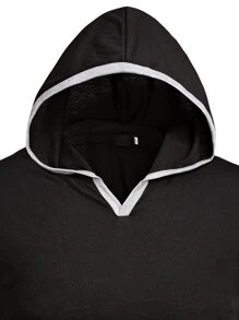 Manfinity Homme Men Contrast Trim Kangaroo Pocket Hooded Tank Top - Black - View 3