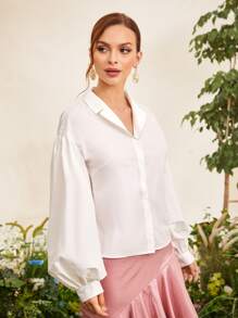 Modelyn Lantern Sleeve Shirt Without Brooch - White - View 5