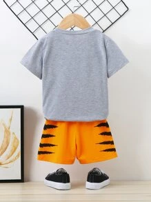 SHEIN Bộ thời trang bé trai Hoạt hình Lá thư Giải trí - Nhiều màu - Xem 2