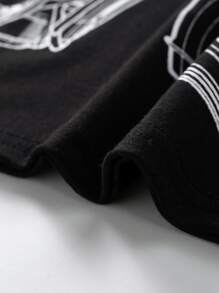 SHEIN Young Boy Letter & Motorcycle Print Tee - Black - View 5