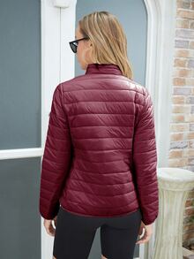 ZIAI Women's Lightweight Down Jacket, Solid Color Stand Collar, Winter - Burgundy - View 4