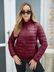 ZIAI Women's Lightweight Down Jacket, Solid Color Stand Collar, Winter - Burgundy - View 5