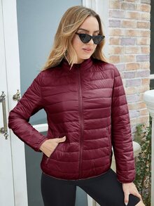 ZIAI Women's Lightweight Down Jacket, Solid Color Stand Collar, Winter - Burgundy - View 6