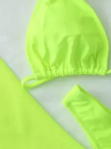 Swim Vcay 女士泳衣夏季海滩透明网眼比基尼套装吊带三角胸罩和丁字裤和罩衫连衣裙三件套泳衣 - 青檸色 - 查看 4