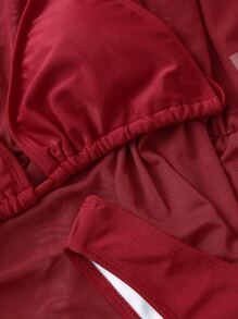 Plain Halter Triangle Bikini Set With Cover Up, For Summer Beach Vacation - Burgundy - View 3