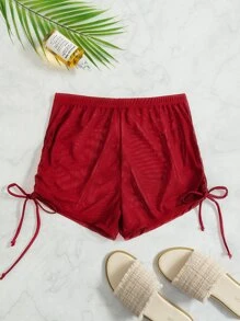SHEIN Swim Shorts cover up con cordón lateral - Rojo - Ver 5