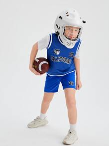 SHEIN Boys Letter Graphic Striped Trim Tank Top & Shorts Set With Tee - Multicolor - View 3