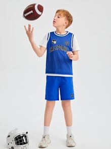 SHEIN Boys Letter Graphic Striped Trim Tank Top & Shorts Set With Tee - Multicolor - View 8