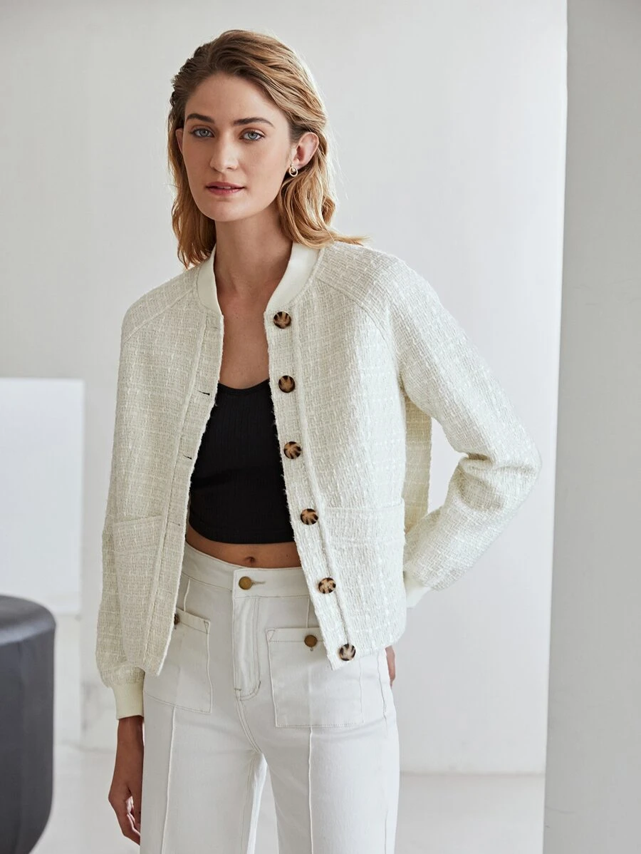 MOTF PREMIUM TWEED BASEBALL COLLAR JACKET