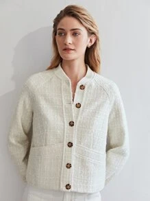 MOTF PREMIUM TWEED BASEBALL COLLAR JACKET - Beige - View 4