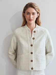 MOTF PREMIUM TWEED BASEBALL COLLAR JACKET - Beige - View 5