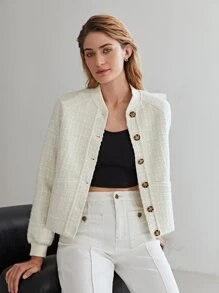 MOTF PREMIUM TWEED BASEBALL COLLAR JACKET - Beige - View 6