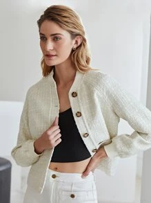 MOTF PREMIUM TWEED BASEBALL COLLAR JACKET - Beige - View 7