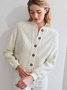 MOTF PREMIUM TWEED BASEBALL COLLAR JACKET - Beige - View 8