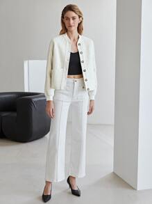 MOTF PREMIUM TWEED BASEBALL COLLAR JACKET - Beige - View 9