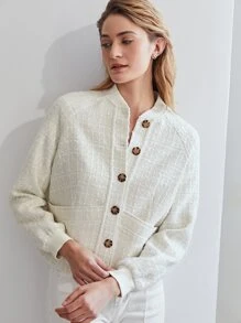 MOTF PREMIUM TWEED BASEBALL COLLAR JACKET - Beige - View 11