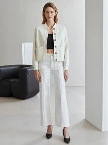 MOTF PREMIUM TWEED BASEBALL COLLAR JACKET - Beige - View 12