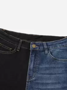 SHEIN 撞色破洞牛仔短褲 - 彩色 - 查看 3