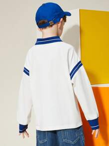 男孩條紋印花落肩袖POLO衫 - 白色 - 查看 2