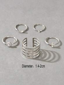 5pcs Rhinestone Decor Ring - Silver - View 3