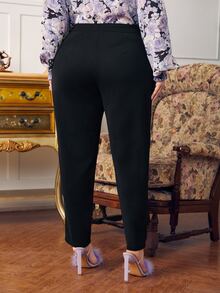 Modelyn Quần Plus Size Tương phản ren Dây kéo màu trơn Thanh lịch - màu đen - Xem 2