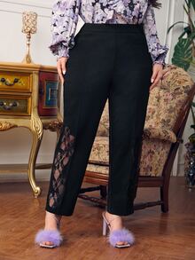 Modelyn Quần Plus Size Tương phản ren Dây kéo màu trơn Thanh lịch - màu đen - Xem 3