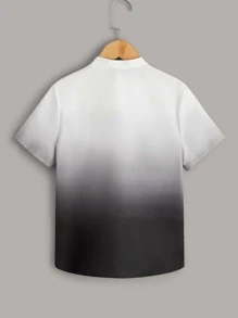 SHEIN Leap Crew Tween Boy Dinosaur Print Ombre Button Through Shirt - Black and White - View 5