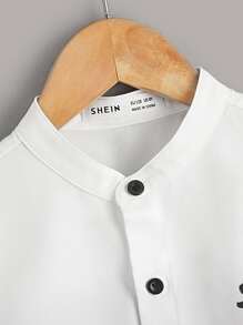 SHEIN Leap Crew Tween Boy Dinosaur Print Ombre Button Through Shirt - Black and White - View 4