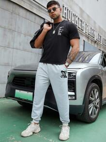 Manfinity Hombres Pantalones deportivos con estampado de dibujos animados - Gris Claro - Ver 3