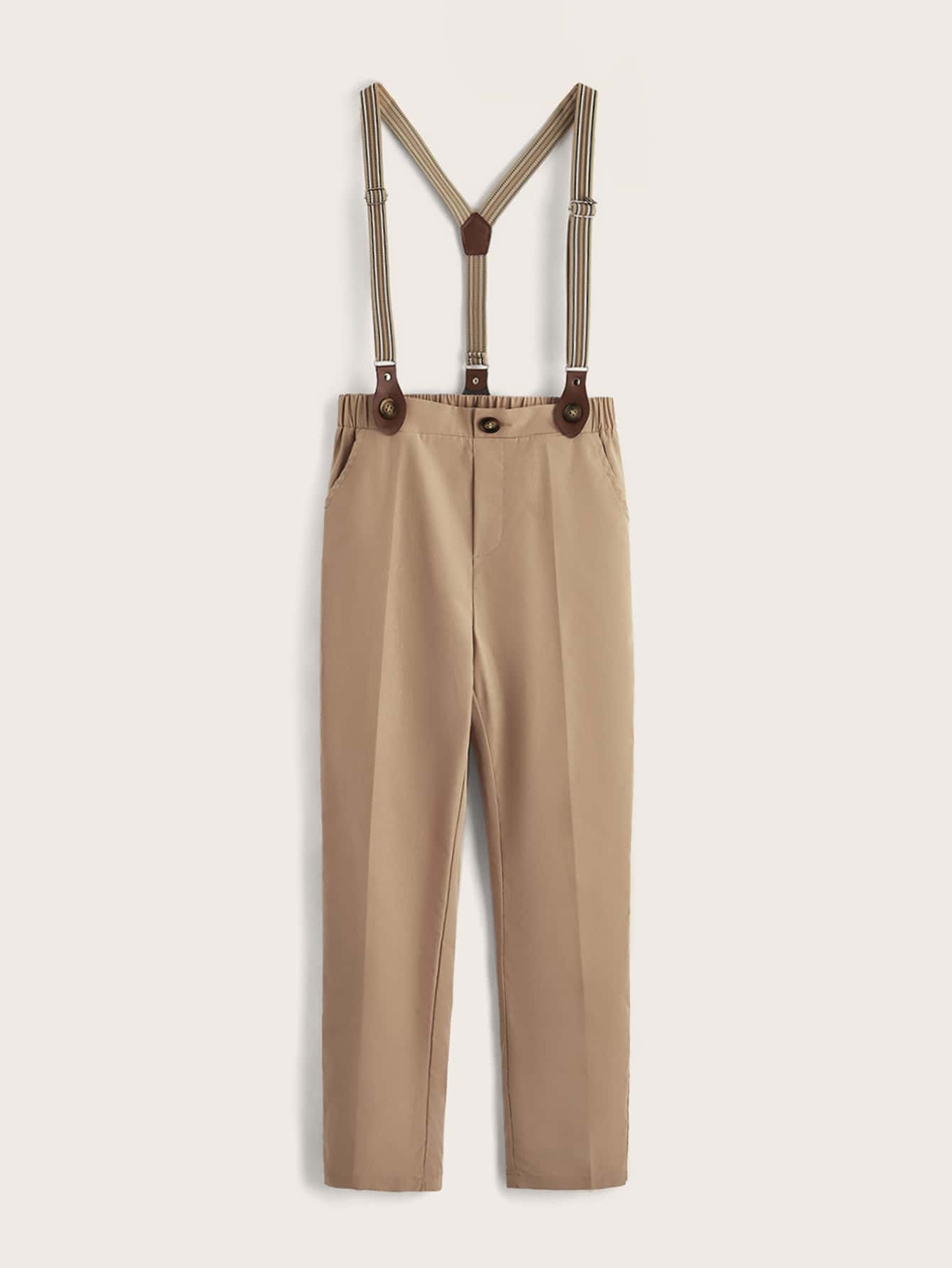 SHEIN Boys Striped Pinafore Trousers - Khaki - View 1