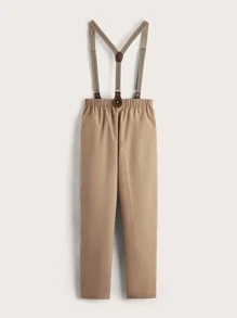 SHEIN Boys Striped Pinafore Trousers - Khaki - View 2