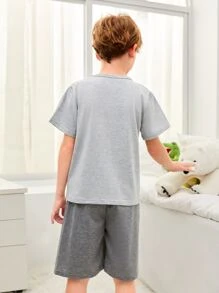Boys Colourblock Slogan Graphic PJ Set - Grey - View 2