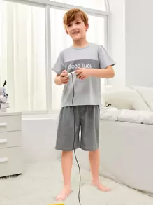 Boys Colourblock Slogan Graphic PJ Set - Grey - View 3