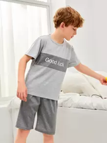 Boys Colourblock Slogan Graphic PJ Set - Grey - View 5