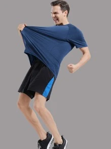 男友风纯色插肩袖运动 T 恤 - 藍色 - 查看 3