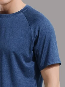 男友风纯色插肩袖运动 T 恤 - 藍色 - 查看 6