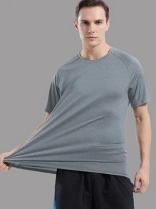 Boyfriend Style Men Solid Raglan Sleeve Sports Tee - Grey - View 4