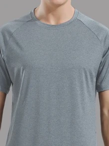 Boyfriend Style Men Solid Raglan Sleeve Sports Tee - Grey - View 5