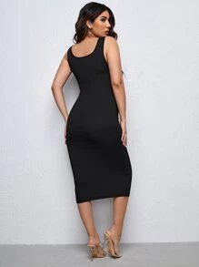 SHEIN Maternity Button Detail Bodycon Dress - Black - View 2