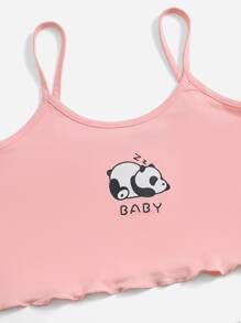 Girls Panda And Letter Graphic Lettuce Trim Cami PJ Set - Multicolor - View 4