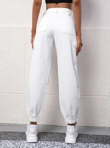 SHEIN Frenchy High Waist Ripped Cargo Jeans - White - View 2